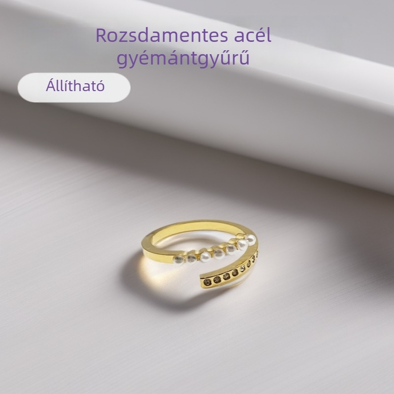Női állítható gyűrű titánacélból, elektroplatolás, könnyű luxus stílusú kézhez tartozó kiegészítő
