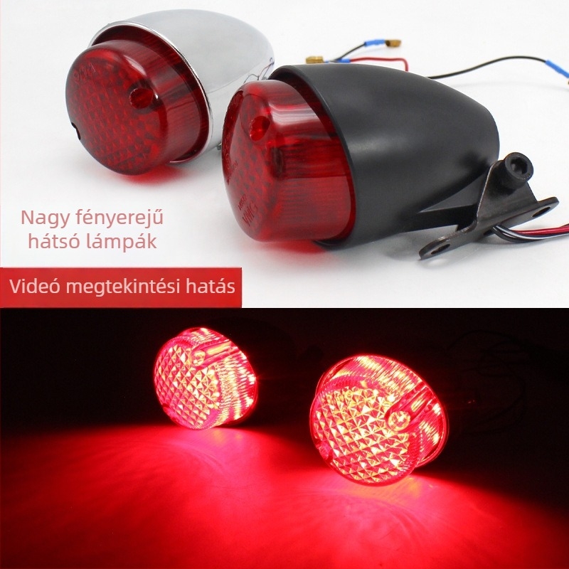 Motorkerékpár hátsó LED lámpa, 12V, retro stílus, modell 2882