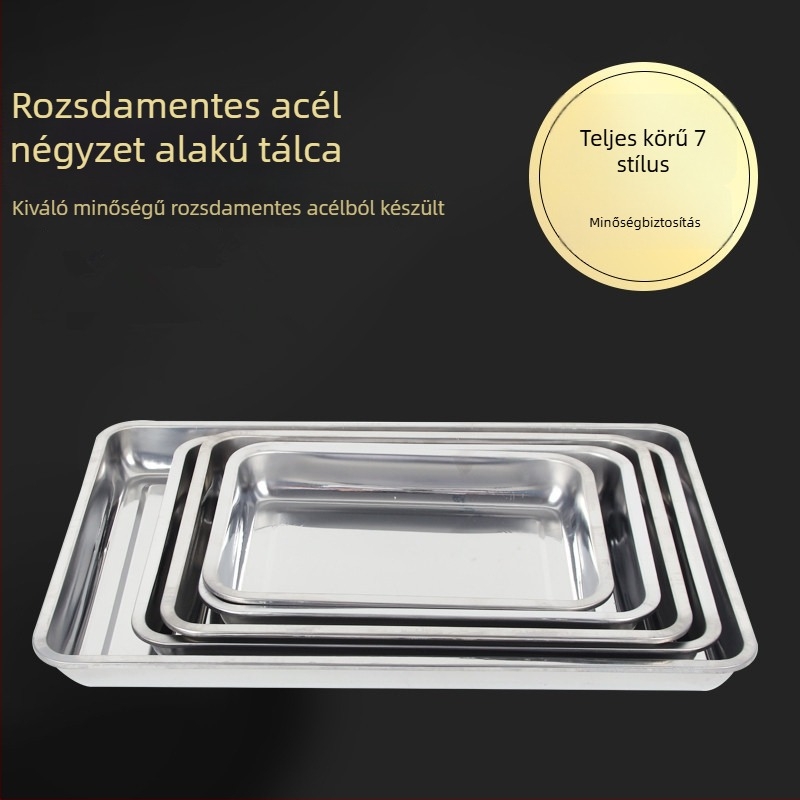 Mágnesesség nélküli vastag rozsdamentes acél négyszögletes tálca – mély és sekély változatban, téglalap alakú étkezési eszköz szállodák számára, grillsütéshez és teához