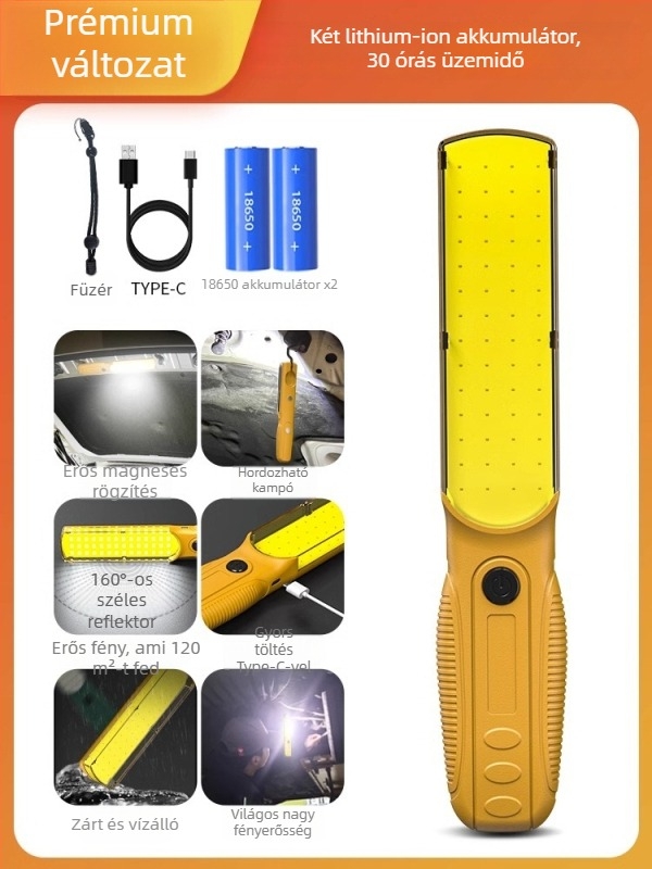 Mágneses COB LED Munkalámpa, 10W, 1200mAh, kézi töltés, vészvilágítás
