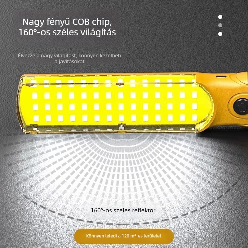 Mágneses COB LED Munkalámpa, 10W, 1200mAh, kézi töltés, vészvilágítás