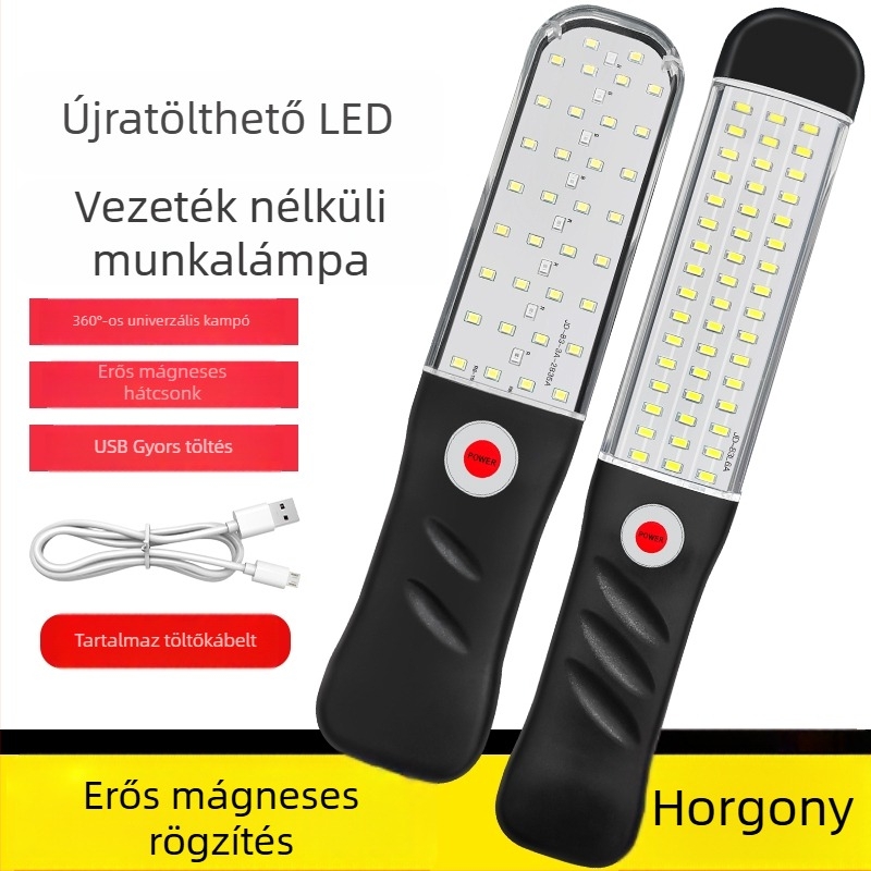 Hordozható LED munka lámpa autójavításhoz, 50W, 2 órás töltés, IP55, 18650 akkumulátor, tömeg 300 g