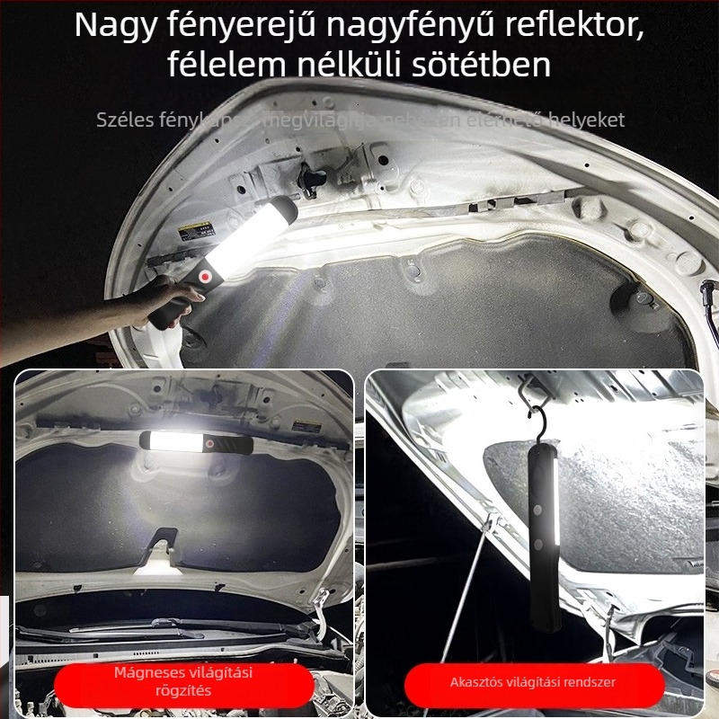 Hordozható LED munka lámpa autójavításhoz, 50W, 2 órás töltés, IP55, 18650 akkumulátor, tömeg 300 g
