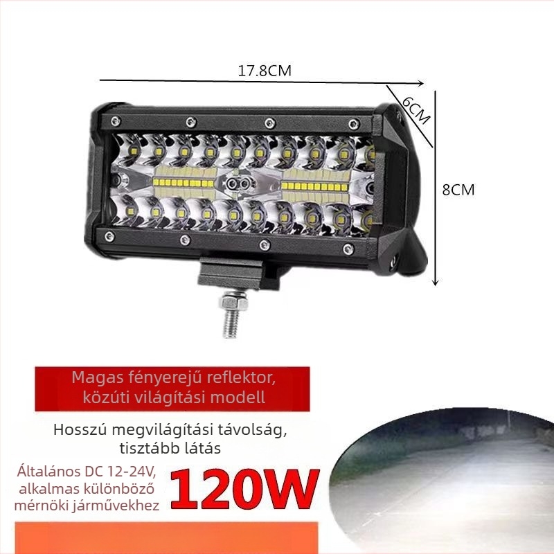 Háromsoros LED reflektor terepjáró járművekhez, 120W, 9-36V, 12000 lm, 6500K