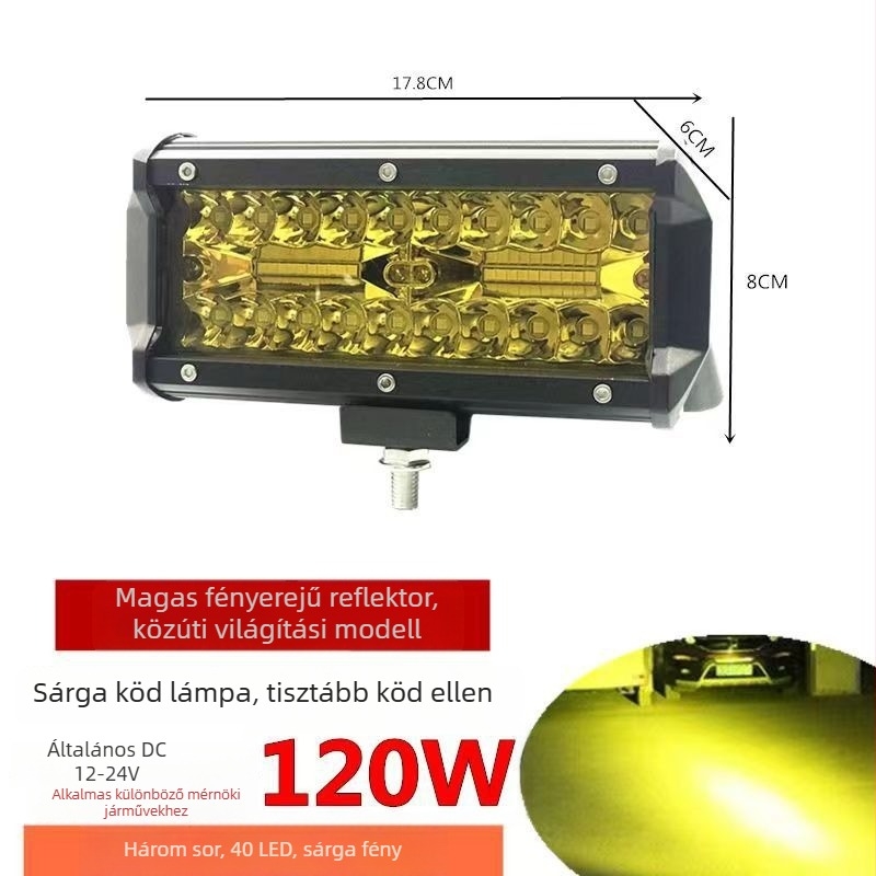 Háromsoros LED reflektor terepjáró járművekhez, 120W, 9-36V, 12000 lm, 6500K