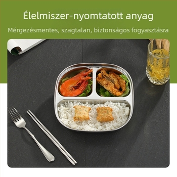 Gyerekeknek készült rozsdamentes acél kerek háromrekeszes ebédtál, mikrohullámú sütőbe biztonságos, logónyomtatás és testreszabás