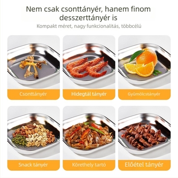 Rozsdamentes acél snack tál, kis négyzet alakú tál gyümölcsre, diófélékre és harapnivalókra, 14 cm átmérő, modern minimalist stílus