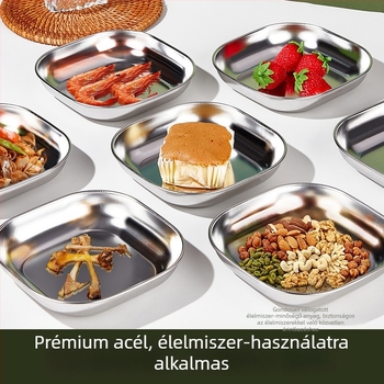 Rozsdamentes acél snack tál, kis négyzet alakú tál gyümölcsre, diófélékre és harapnivalókra, 14 cm átmérő, modern minimalist stílus