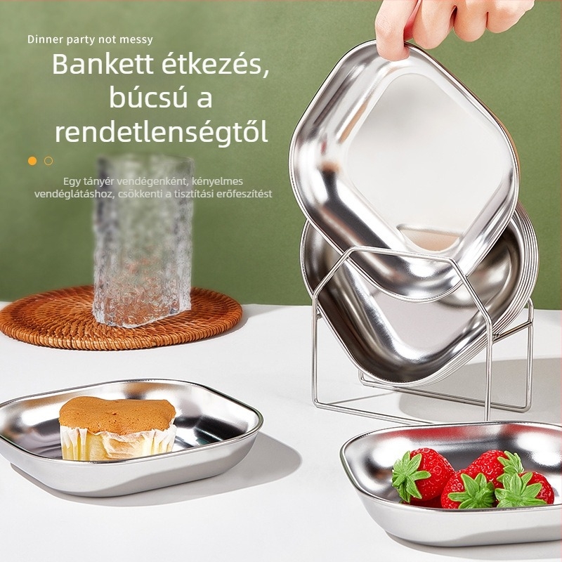 Rozsdamentes acél snack tál, kis négyzet alakú tál gyümölcsre, diófélékre és harapnivalókra, 14 cm átmérő, modern minimalist stílus