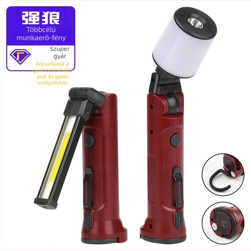 Mágneses, újratölthető LED zseblámpa állítható szöggel – kültéri kemping és többfunkciós munkalámpa, 360° forgás, 10W, 1200mAh