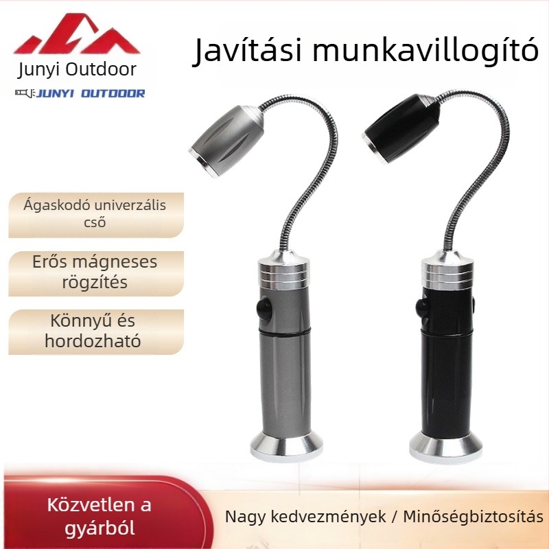 LED munka- és kempinglámpa 360°-os forgó fénnyel, újratölthető 10W, 1200mAh akkumulátor, alumínium test, kézi tekercseléses töltés, állítható fókusz, 200–500 m hatótávolság