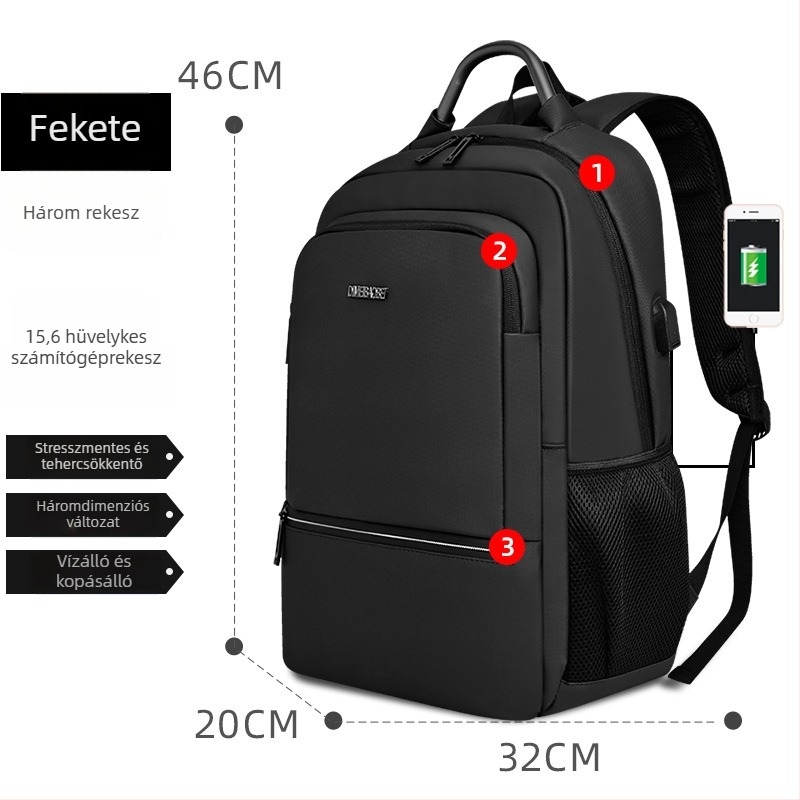 Férfi üzleti laptop hátizsák, nagy kapacitású, vízálló, 20-35L, városi minimalist stílus