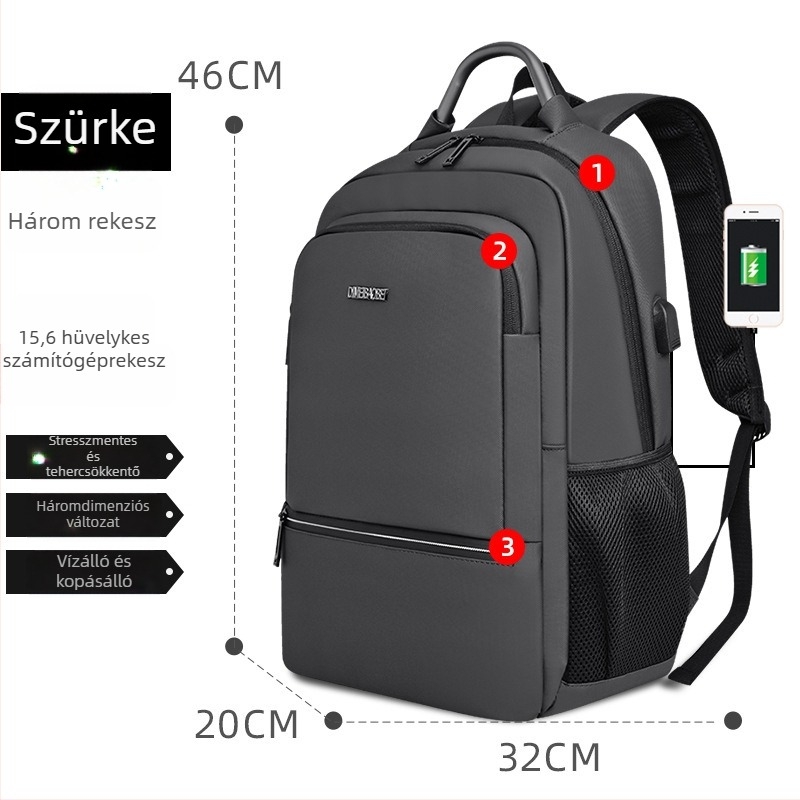 Férfi üzleti laptop hátizsák, nagy kapacitású, vízálló, 20-35L, városi minimalist stílus