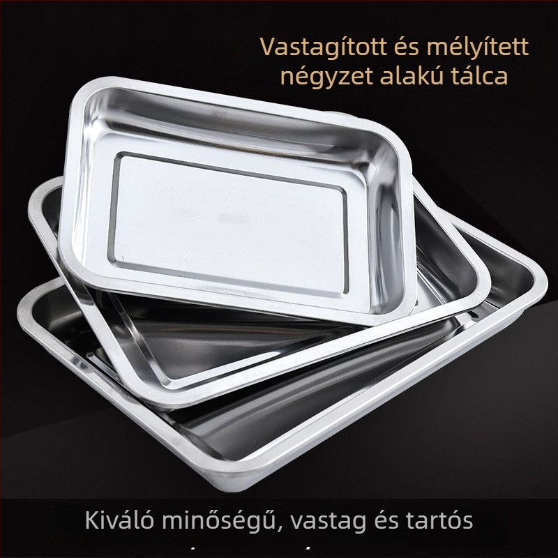 Rozsdamentes acél négyszögletes tál grillezéshez és gőzöléshez, polírozott felület, minimalist stílus, mikrohullámú sütőben is használható