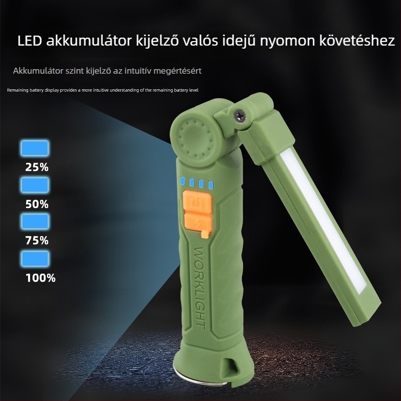 Kézi mágneses összecsukható LED munka lámpa (5W, 360° forgás, 800 mAh akkumulátor)