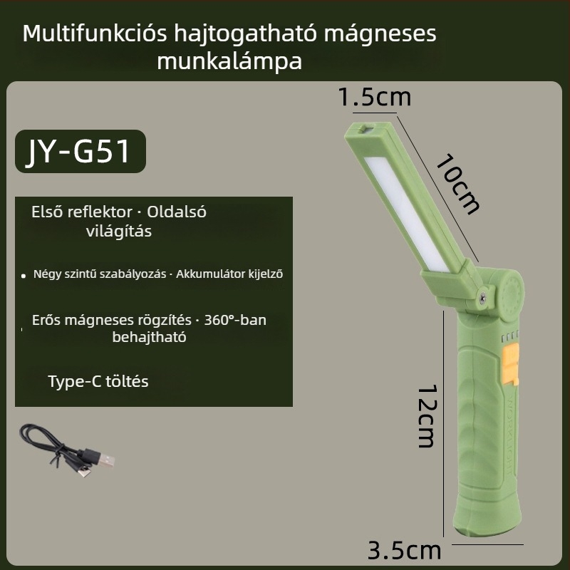 Kézi mágneses összecsukható LED munka lámpa (5W, 360° forgás, 800 mAh akkumulátor)