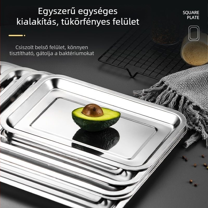 Jingsen rozsdamentes acél négyszögletes tálca, extra vastag, élelmiszer-minőség, elektroplatált felület, logó nyomtatás, testreszabható, ideális szállodák és étkezések számára