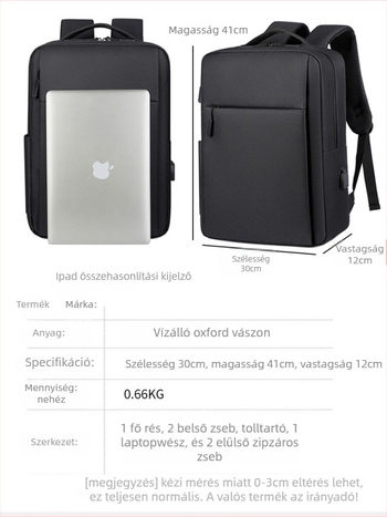Divatos üzleti laptophátizsák, Oxford anyag, nagy kapacitású 20–35 L, 15 hüvelykes laptophoz, uniszex