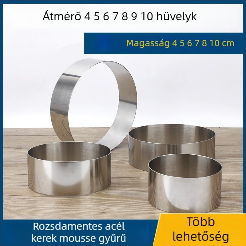 Sűrített rozsdamentes acél kör mousse gyűrű, sütőforma eszköz, méretek 4–10 hüvelyk