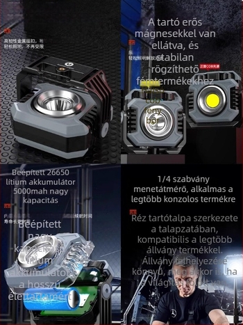 Mágneses LED-kempinglámpa, hordozható, újratölthető, 20W, 3.7V, lépésmentes fényerő-szabályozás