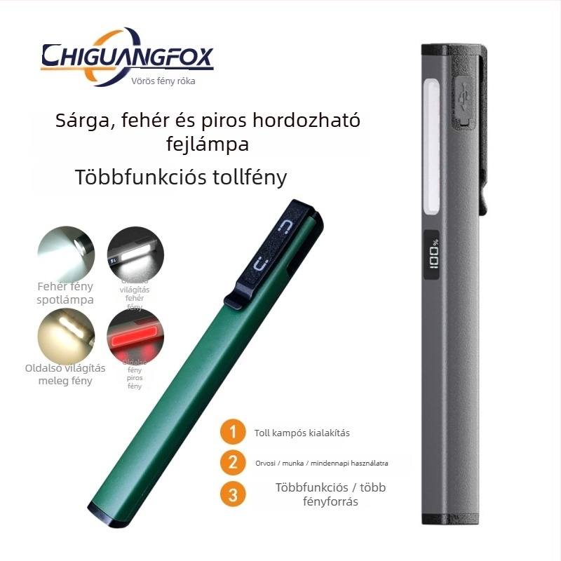 LED toll formájú munkalámpa USB töltéssel, mágneses alap és kijelző – 3W LED, 400mAh