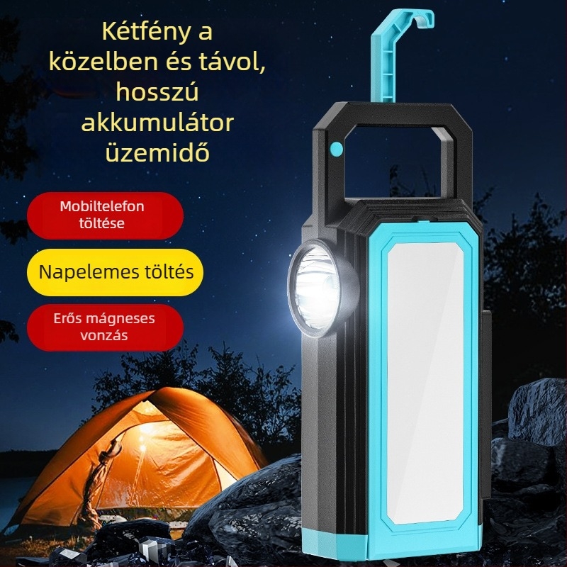 LED munka lámpa napelemes kültéri kempingezéshez, vészhelyzeti töltés és hordozható karbantartó lámpa — 3.7V, 8W, érintőkapcsoló