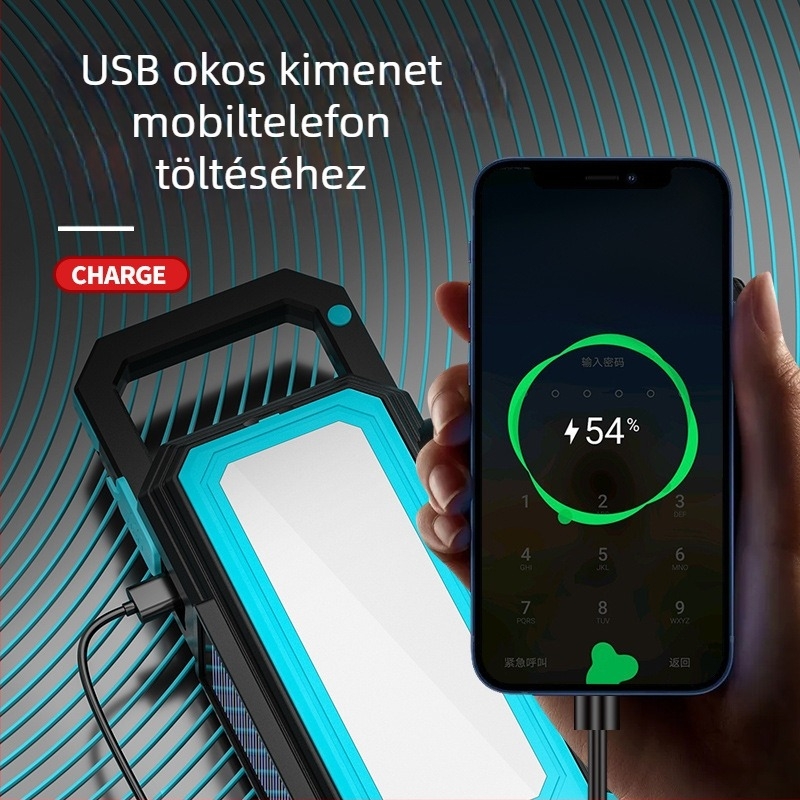 LED munka lámpa napelemes kültéri kempingezéshez, vészhelyzeti töltés és hordozható karbantartó lámpa — 3.7V, 8W, érintőkapcsoló