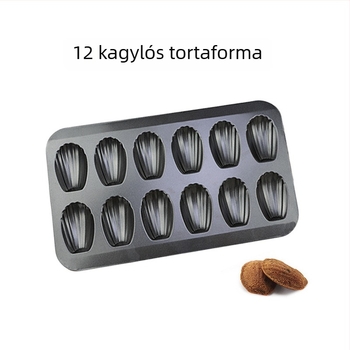 12 rekeszes kagyló alakú süteményforma, madeleine/biscuit, vastagított szénacél, tapadásmentes bevonattal