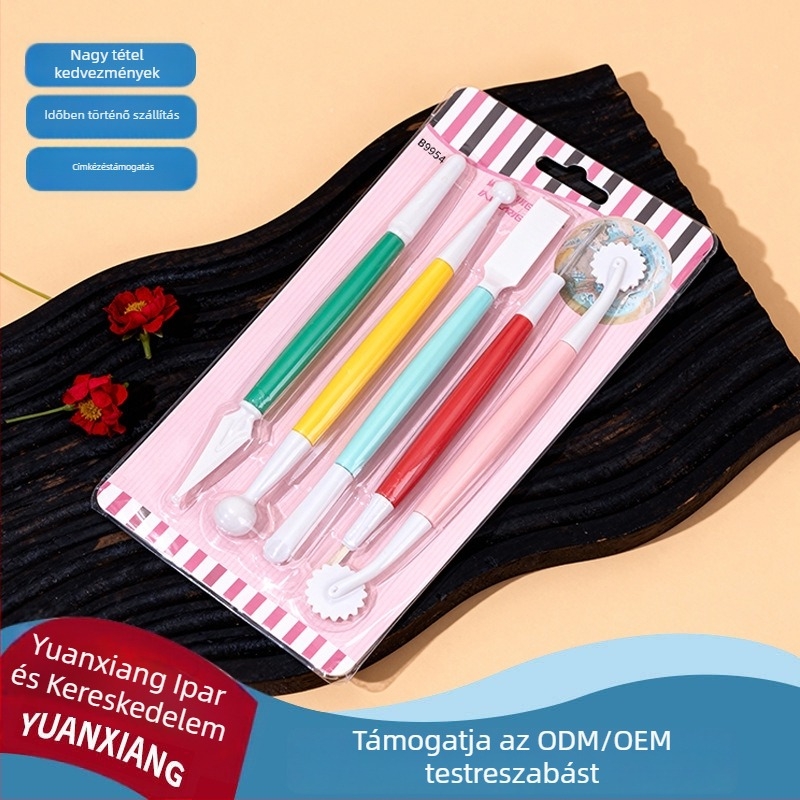 5 részes fondant eszközkészlet tortadíszítéshez, szabálytalan forma, környezetbarát műanyag, modell B9954