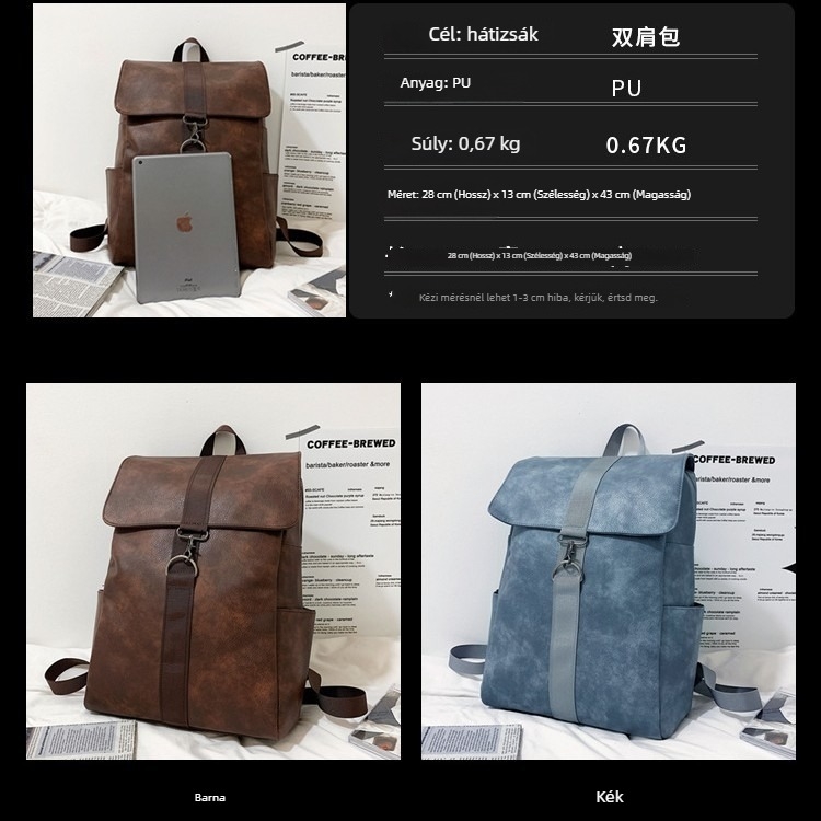 PU bőrtáska hátizsák, uniszex, városi minimalista stílus, kapacitás 20-35 L, laptop rekesz, légpárnás vállpánt