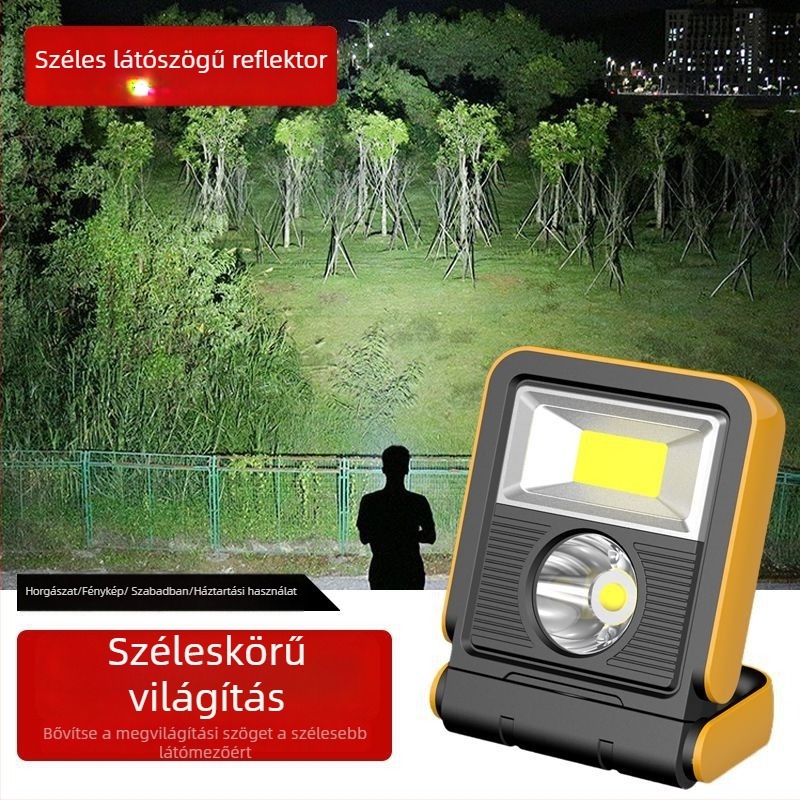 TANJE kemping lámpa LED fő világítással és COB-ral, 1200mAh akkumulátor, 10W, töltés, hatótáv >500m