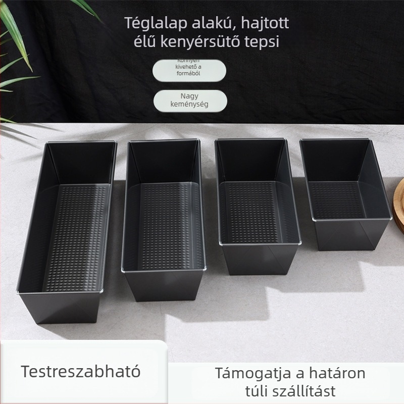 Négy darabos téglalap alakú sütőforma-készlet szénacélból kenyér és sütemények sütéséhez, méretek 20–25–30–35 cm