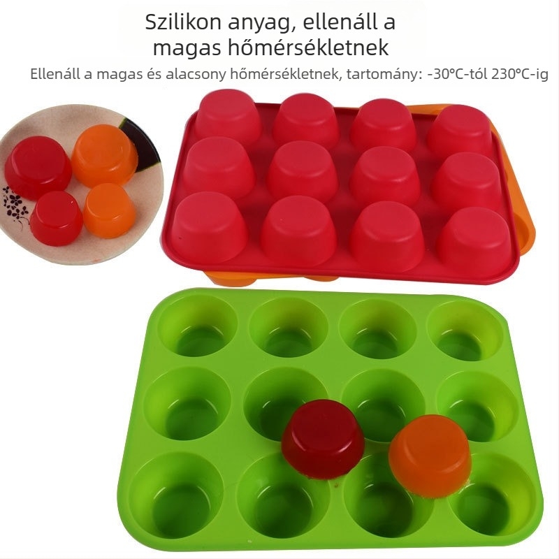Szilikon 24‑üreges tortaforma, körkörös muffinformák, sütőedény zselés édességekhez és DIY desszertek