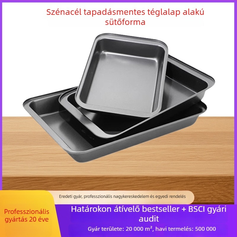 Nem tapadó sütőtepsi, téglalap alakú mély, szénacélból készült, sütőben használható, sokoldalú formázó tortákhoz és süteményekhez.