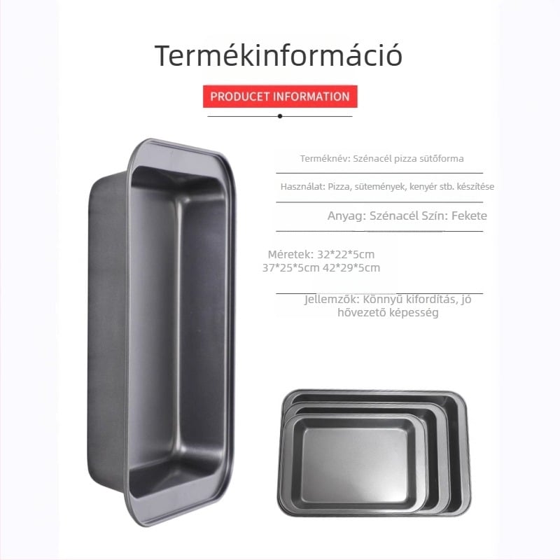 Nem tapadó sütőtepsi, téglalap alakú mély, szénacélból készült, sütőben használható, sokoldalú formázó tortákhoz és süteményekhez.