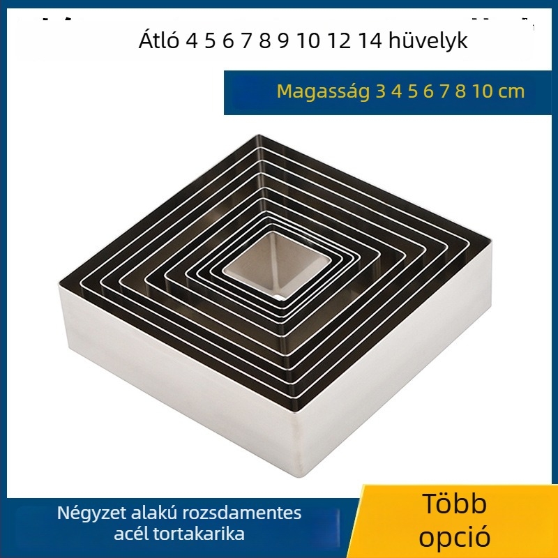 8 hüvelykes vastag négyzet alakú rozsdamentes acél mousse gyűrű tortaforma, sütési eszköz, méretek 5/6/10/12/14