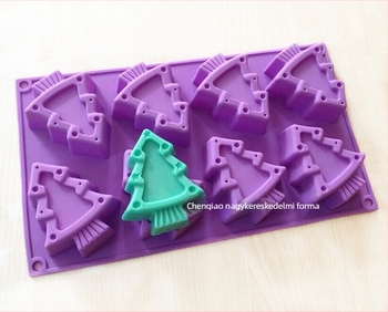 Szilikon sütemény- és szappanforma, karácsonyfa alakú, szabálytalan forma, 8 darabos készlet