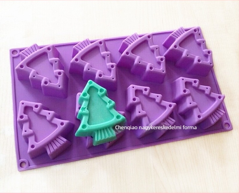 Szilikon sütemény- és szappanforma, karácsonyfa alakú, szabálytalan forma, 8 darabos készlet