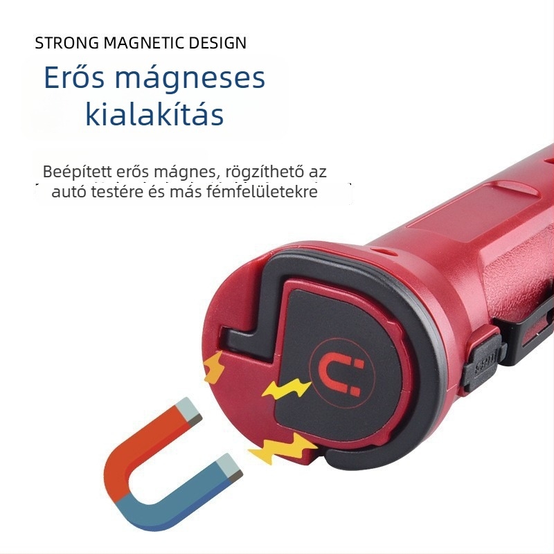 Kézi mágneses COB LED munkalámpa járműhöz, 10W, 1200mAh, USB-C tölthető, többfunkciós