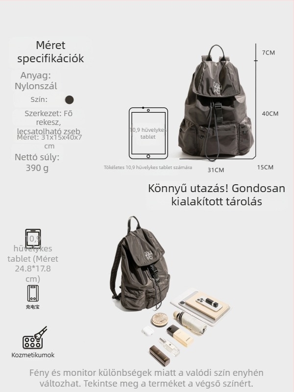 Nylon női hátizsák, vízlepergető, 20–35L kapacitás, városi minimalizmus stílus, kompatibilis a standard laptopokkal