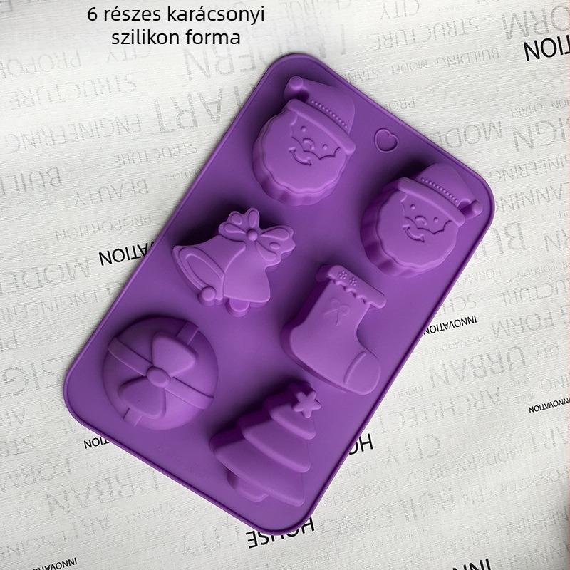 Szilikon sütemény- és szappanforma, rendhagyó alakú, 6-az-1-ben Mikulás zoknival és haranggal motívummal