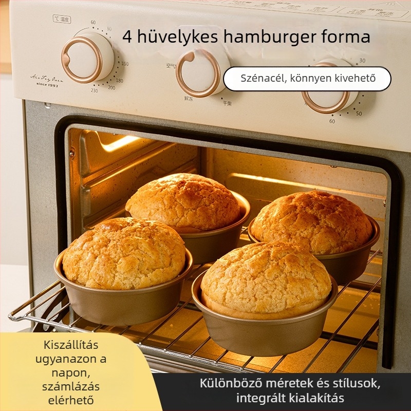 4 hüvelykes szénacél, tapadásmentes, kör alakú hamburger-forma, sajttorta és cheesecake készítéséhez, otthoni sütéshez