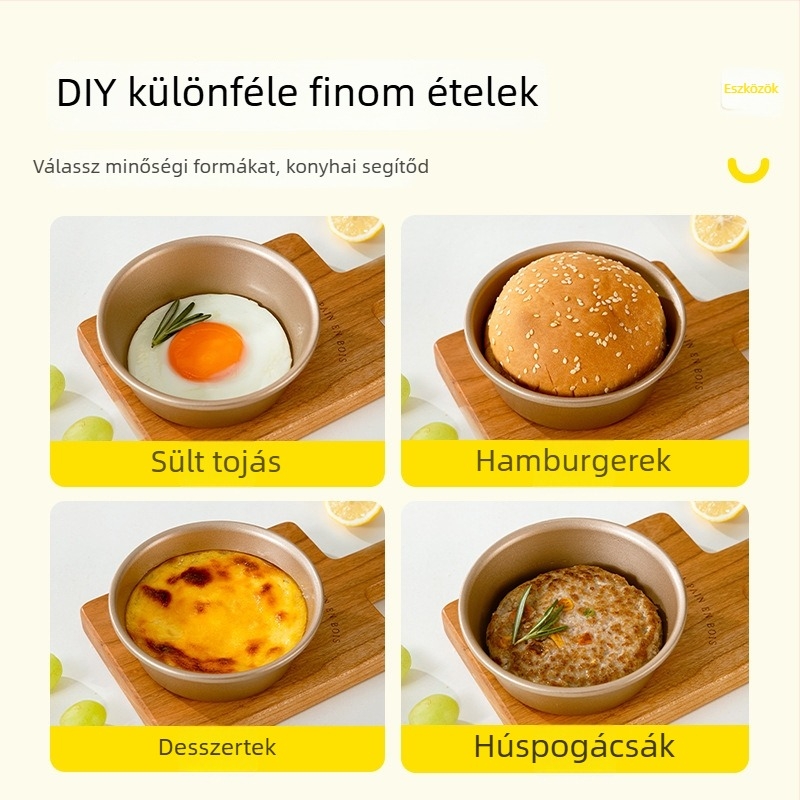 4 hüvelykes szénacél, tapadásmentes, kör alakú hamburger-forma, sajttorta és cheesecake készítéséhez, otthoni sütéshez