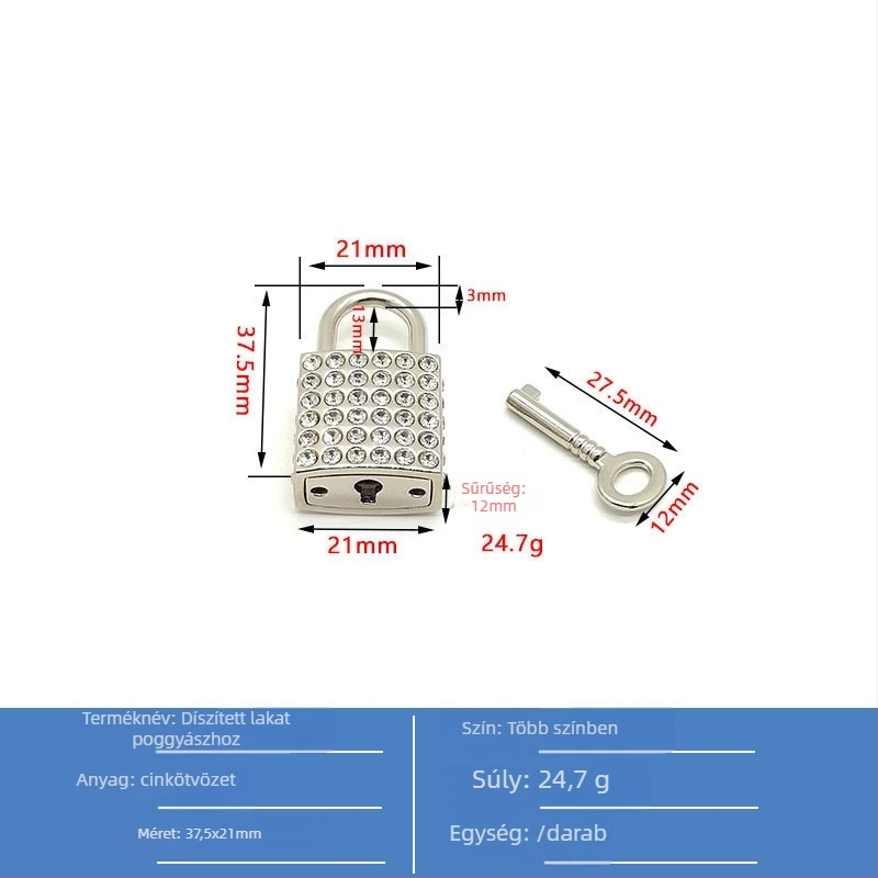 Táska zár - Cinkötvözet, Gyémánt-díszítés, Anti-tolvaj, Street-fashion poggyász-kiegészítő