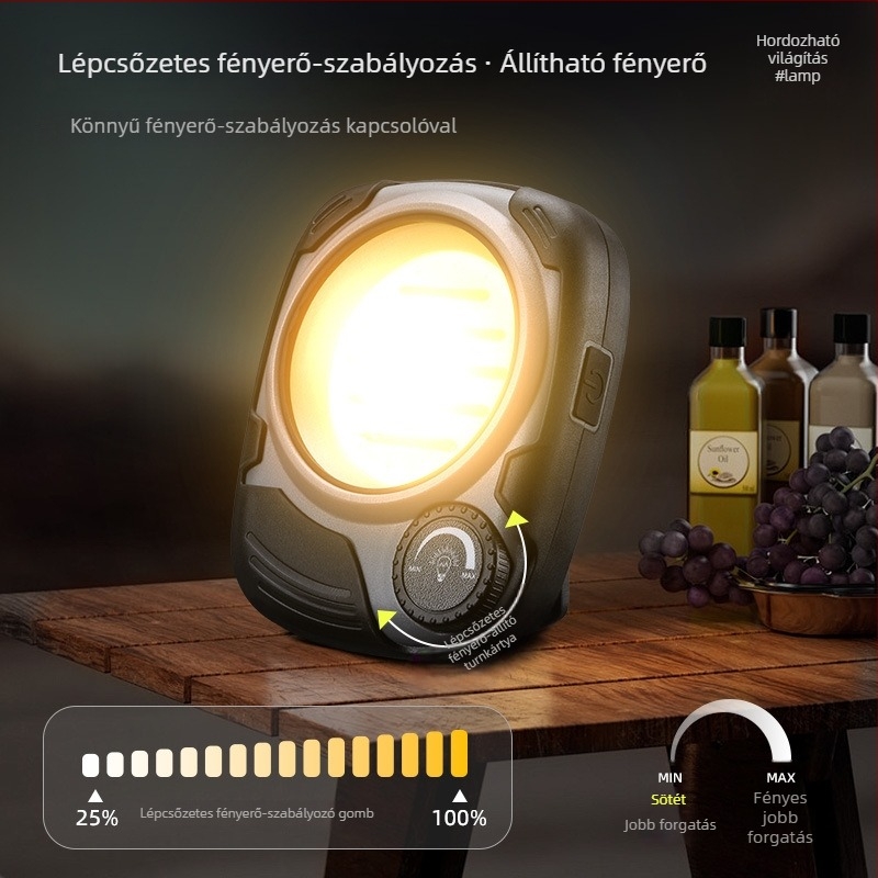 USB-töltésre tölthető munkalámpa COB LED-del, lépésmentes fényerő-szabályozás, 5W, 2000mAh