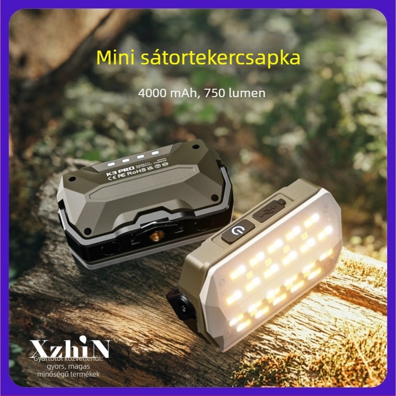 Kemping és autójavítás LED elemlámpa, mágneses munka lámpa, modell K3008, 750 lm, 3,7 V, 4000–10000 mAh, közvetlen töltés