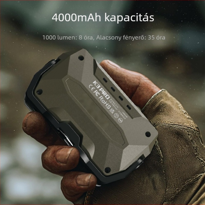 Kemping és autójavítás LED elemlámpa, mágneses munka lámpa, modell K3008, 750 lm, 3,7 V, 4000–10000 mAh, közvetlen töltés