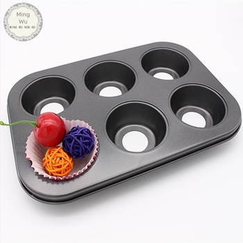 Kör alakú szénacél muffin- és süteményforma levehető alappal, tapadásmentes felülettel, sütőhöz, 6 vagy 12 kamrával
