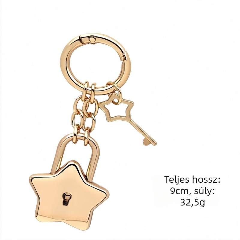 Szív alakú ötágú csillag rugós fém lakat kulcstartó, táskákhoz