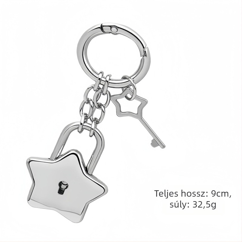 Szív alakú ötágú csillag rugós fém lakat kulcstartó, táskákhoz